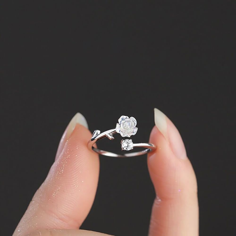 Amazon.com: Dainty Rose Flower Sterling Silver Ring for