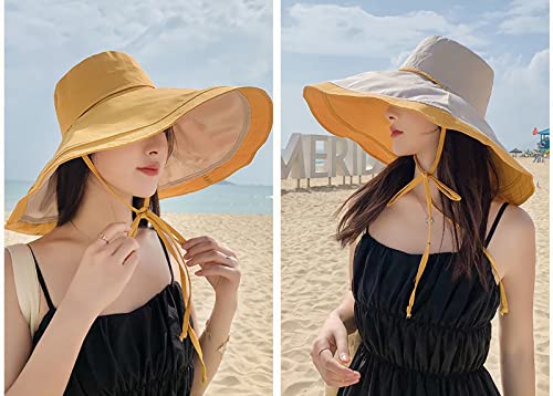 Image of HUAMULAN Women Sun Hat Summer Bucket Beach Boonie Cotton Cap Wide Brim UPF 50