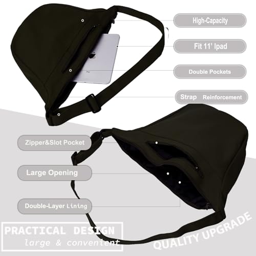 Canvas Crossbody Bag Large Hobo Crescent Bags Women Men Trendy Shoulder Tote Bag Dumpling Casual Adjustable Strap 5