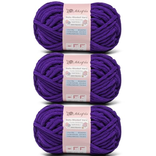 Image of 10.58 oz /147.6 yds Chunky Chenille Yarn for Crocheting, #7 Super Bulky Baby Blanket Yarn for Crocheting Soft, Fluffy Velvet Yarn for Knitting, Amigurumi Crochet Yarn for Crafts (3 Dewberry)