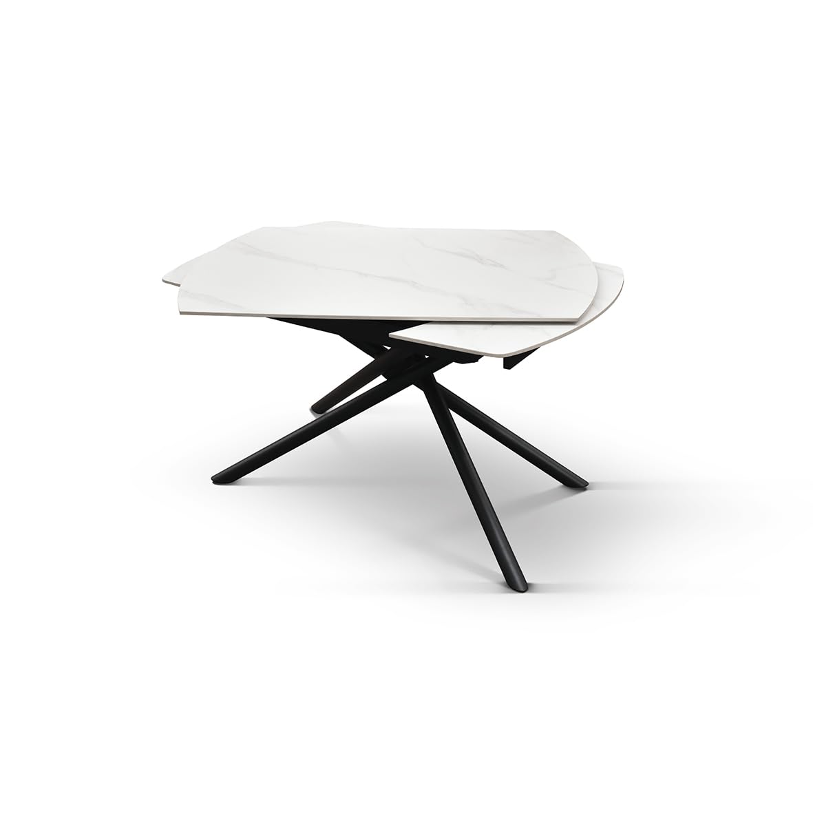 PAZZO DESIGN table extensible pivotante Achille, plateau en céramique blanc statuaire, pieds en métal noir, 120 x 88 x 76 cm - id_2206