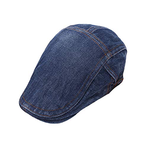 Image of Quanhaigou Unisex Denim Newsboy Hats Flat Ivy Gatsby Cabbie Driving Berets Hat Cotton Dad Cap for Men Women