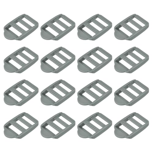 QUARKZMAN 16 Piezas De Correderas Plásticas Para Escaleras, Hebillas De Bloqueo Ajustables De 5/8" (15mm) Grises Para Correas De Mochilas Y Cinturones, Repuesto De Piezas
