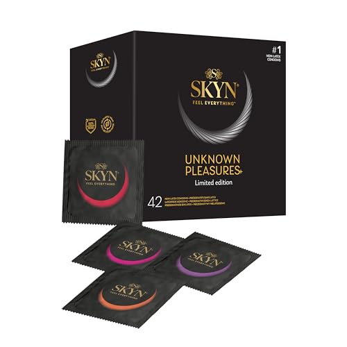 SKYN Unknown Pleasures + : Boîte de 42 préservatifs masculins sans latex / 6x texture intensément perlée, 24x goût de cocktails, 6x ultra-fins et...
