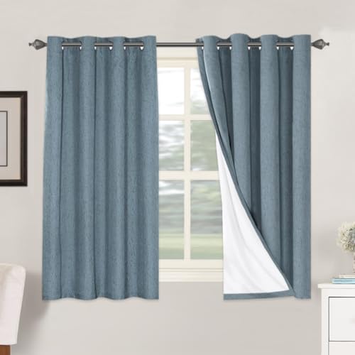 Image of H.VERSAILTEX Linen Blackout Curtains 54 Inches Long 100% Blackout Thermal Insulated Textured Linen Look Curtain Draperies Anti-Rust Grommet, Energy Saving with White Liner, 2 Panels, Stone Blue