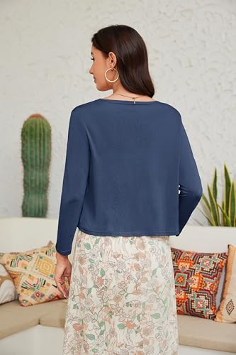 Tie Front Cropped Cardigan Sweaters for Women 3/4 Sleeve Lightweight Open Front Knit Shrug Top for Dress3