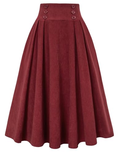 Image of Belle Poque Corduroy Skirt for Women A-Line Flared Swing Skirt Midi High Waist Skirts
