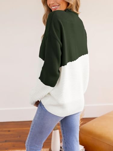 CUPSHE Womens Fall Long Sleeve Mock Neck Sweaters Colorblock Oversized Long Sleeve Knit Pullover Jumper Tops3