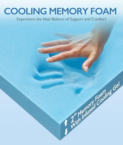Image of SINWEEK 2 Inch King Cooling Memory Foam Mattress Topper for Pressure Relief, Bed Mattress Pad with Cooling Soft Cover and Corner Straps, CertiPUR-US Certified