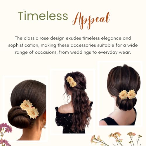 Image of Hair Flare Artificial Plastic & Metal Rose Flower with An Abundance of Petals Design Hairpin /Hair Clip /Judabun | Bridal Hair Accessories, Wedding, Festival for Women & Girls - 2700, Set of 2