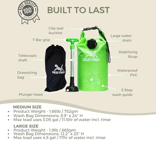 Dezitrek One Hand Wash Bag and Plunger Set - Off Grid Washing Machine Non Electric for Camping Travel | Eco Friendly Portable Manual Clothes - Image 5