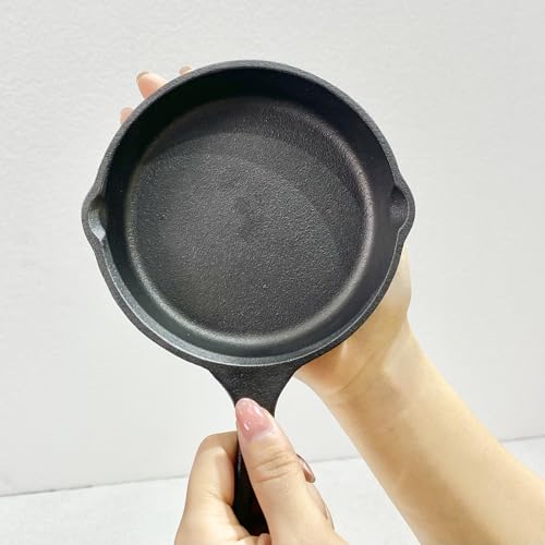 Image of 5-Inch Cast Iron Skillet, 12pcs Pre-Seasoned Cast-Iron Frying Pan with Teardrop Handle - Oven, Stovetop, Grill & Campfire Use Durable, Non-Toxic, Even-Heating Cookware - Black
