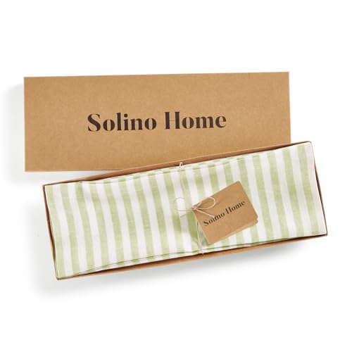 Image of Solino Home 100% Linen Placemats, 14 x 19 in, Sage, Amalfi Stripe, Set of 4