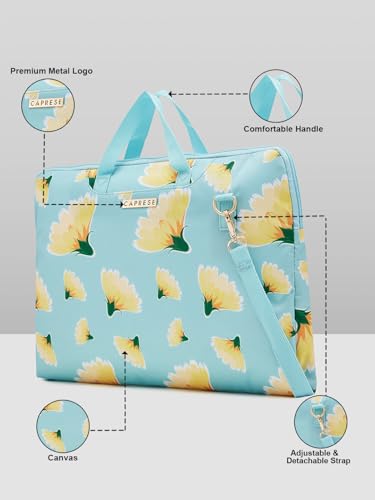 Image of Caprese Barbara Laptop Bag Large (E) Soft Blue|Stylish Laptop Handbag for Women, 16-Inch Laptop Compatible Spacious Office Bag with Smart Sleeve, Adjustable & Detachable Strap