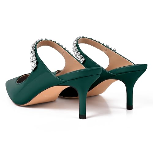 Image of XINIUNIU Heeled Mules for Women Rhinestone Heels Pointed Toe Slip On 2.5 Inch Kitten Stiletto Closed Toe Sandals Dress Wedding Pump Shoes