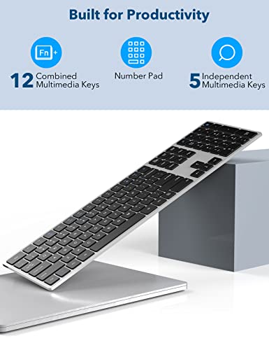 Wisfox Wireless Keyboard, Full Size With Silent Keys, Number Pad, Super Slim And Battery Powered, 2.4Ghz Usb Computer Keyboard For Laptop, Pc, Mac, Windows, Chromebook, Sliver And Black #TOP5