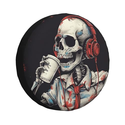 Image of Fashion Skull Spare Tire Cover, Universal Wheel Tire Cover Funny Skull Skeleton Tire Protectors for Trailer RV SUV Truck Camper 15 Inch