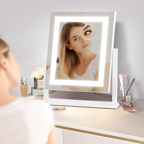 CROWNSHOP Hollywood Vanity Mirror with LED Lights, 30x25 cm, 3 Colour Settings, 360° Rotation, 10x Magnification, USB Ports (Square) - Cosy Home Interiors CROWNSHOP Hollywood Vanity Mirror with LED Lights, 30x25 cm, 3 Colour Settings, 360° Rotation, 10x Magnification, USB Ports (Square) - Image 6