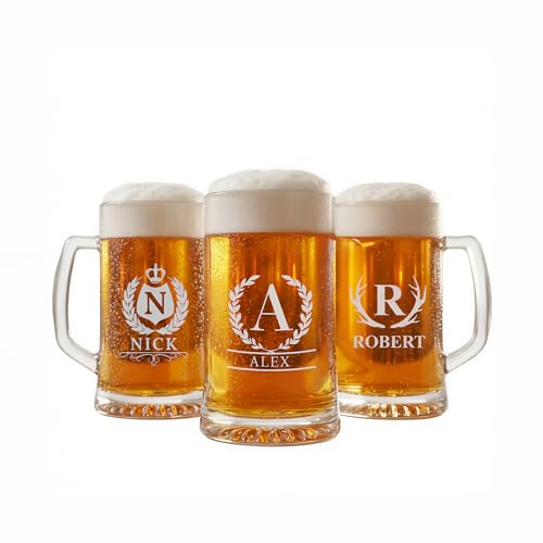 Personalized Beer Mug with Handle, Laser Etched Beer Stein, Custom Engraved 14 or 25 oz Glass Beer Mug, Groomsmen Gift, Husband or Dad Gift, Ships Next Day