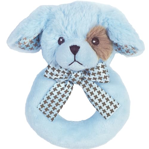 Image of Bearington Baby Lil' Waggles, 5.5 Inch Blue Puppy Dog Plush Stuffed Animal, Soft Baby Boy Rattle - Newborn Boy Toys - Newborn Rattle