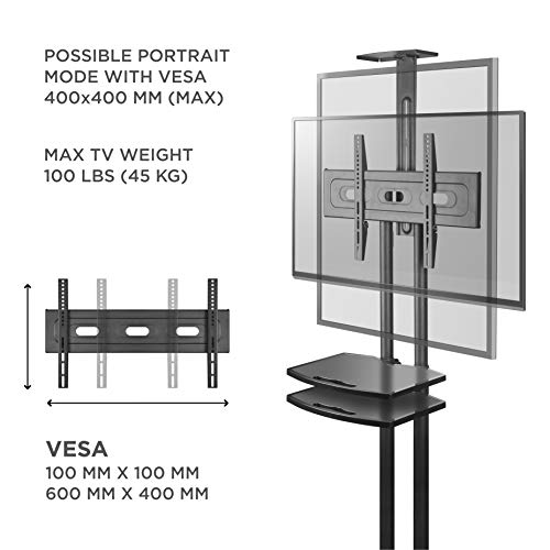 ONKRON Mobile TV Stand TV Cart with Wheels & 2 AV Shelves for 32” – 65 inch LCD LED OLED Flat Panel Plasma Screens up to 100 lbs Black TS1552 - Thumbnail 2