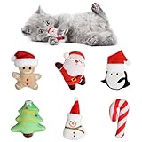 FOIMAS 6pcs Christmas Catnip Toys,Xmas Cat Toys Plush Santa Claus Snowman Tree Interactive Chew Bite Toys for Cat Kitten Indoor