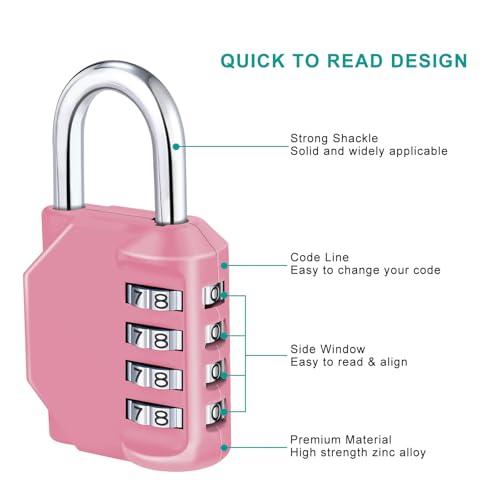 Image of ZHEGE Locker Locks 2 Pack, 4 Digit Combination Lock (Black & Pink) | Resettable, Weatherproof, Keyless Number Lock for Gym, School, Gate, Door, Hasp Storage, Fence, Toolbox, Case, Outdoor