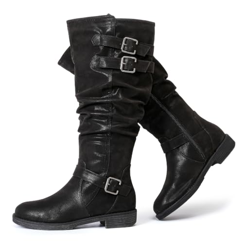 Image of Luoika Women's Extra Wide Calf Knee-High Boots | Wide Width, Round Toe, Plus Size, Slouchy Boots, Low Heel, Winter Boots.
