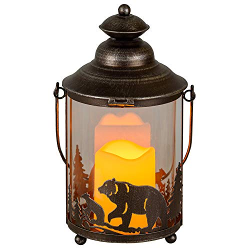 Bear Led Candle Lantern Lights Decorative - Large Round Glass Holder Table Top & Hanging Lantern For Indoor Outdoor By Pine Ridge | 3Aaa Battery Operated | Flameless | Halloween And Christmas #TOP30
