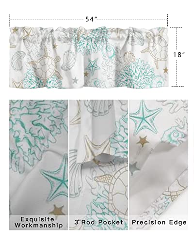 Yun Nist Window Valance Curtain Sea Turtle Coral Shell Starfish Valances For Kitchen Windows,Underwater World Creatures Star Rod Pocket Short Curtains For Bedroom,Bathroom,Living Room 42X18Inch #TOP2