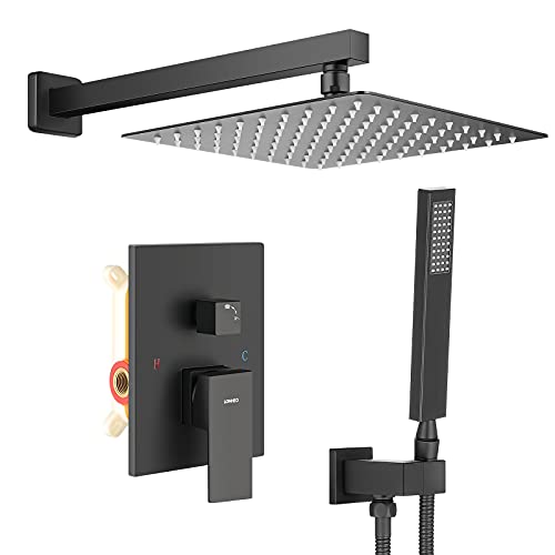 Lonheo 10 Inches Shower Faucets Sets with High Pressure Rain Shower Head handheld, Matte Black Rainfall Shower System With Valve, Bathroom Mixer Shower Set Wall Mounted Shower Fixtures