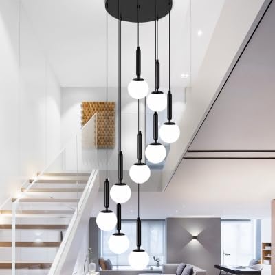 Image of Avior Long Height Chandelier for Staircase, Double Height Jhoomar Hanging Light for Hall Ceiling, Lamp for Living Room, Restaurant (9 Lights Round Cluster Jhoomer|Jhumer, 7.5 Feet Spiral Shape)