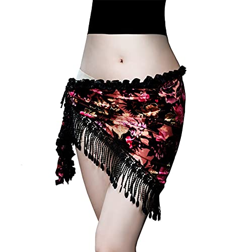ROYAL SMEELA Womens Belly Dance Hip scarf Lace Tassel Belly Dancing Wrap Belt Skirt Costume Scarves, Black, One Size