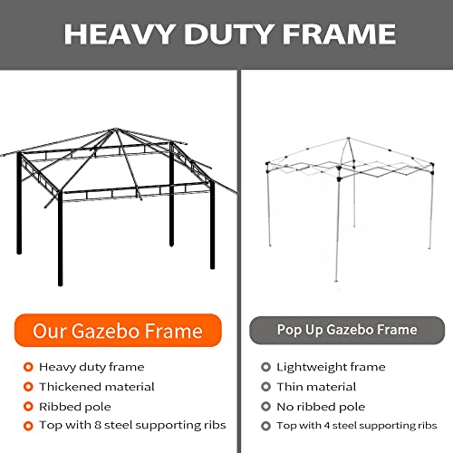Gazebo For Patio, Fab Based 10X12 Gazebo, Double Vent Canopy Gazebo, Outdoor Gazebo With Privacy Netting, Easy Setup Patio Pavilion With Steel Frame Strong Legs For Lawn, Backyard, Deck (Ash Grey) #TOP3