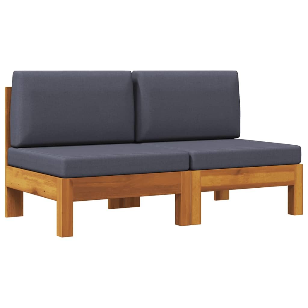 vidaXL 2X Acacia Solide Canapés Centraux avec Coussins Canapés Centraux de Patio Meuble de Terrasse Canapés de Jardin Extérieur Gris Foncé