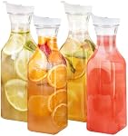 Gusto [50 oz - 4 Carafe avec lis, base carrée de grande capacité - Pitcher clair avec couvercle en forme de glissade, contenants de jus de pourriture facile avec lids, lavage à la main seulement - Parfait pour Mimosa Bar