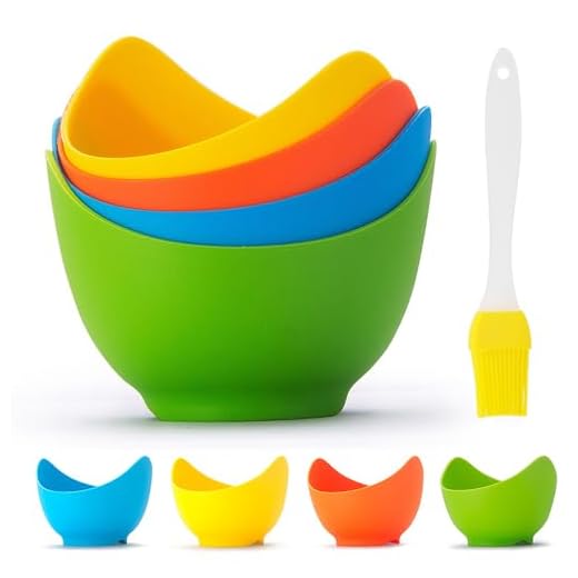 Mikim Silicone Egg Poacher Cups with Ring Standers, Nonstick Egg Poaching Cup for Stovetop Air Fryer Cooking, BPA Free, 4 Pack with Extra Oil Brush