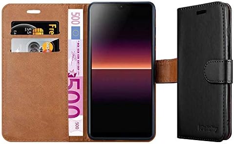 iCatchy For Sony Xperia L4 Case Leather Wallet Book Flip Folio Stand View Cover compatible for Sony Xperia L4 Phone Case (Black)