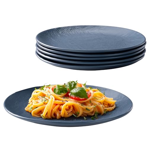 Navaris Platos Llanos Azules - 6x Juego de Platos de Ceramica de 27 cm - Set Platos Llano Sueltos x6 - Apto para Microondas Lavavajillas y Horno - 6x Platos Vajilla Azul Ahumado