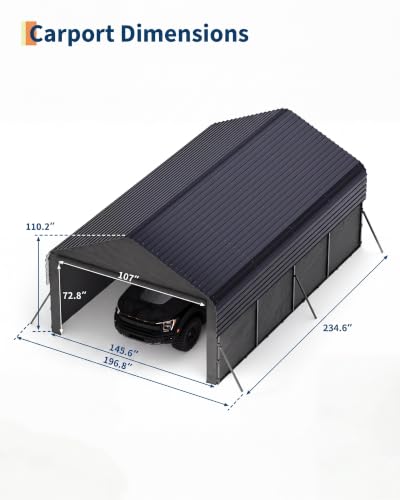 Image of GarveeLife 12x20x9 ft Metal Carport, Enclosed Car Ports | Removable 220 g Tarp / Gable End Doors and Sidewalls, for Full-Size Pickup Trucks, Bass Boats, and Tractors