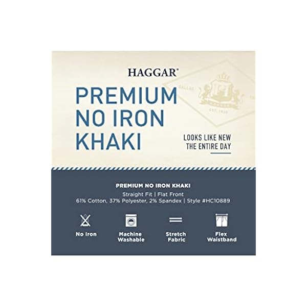 Haggar Premium No Iron Khaki Straight Fit Flex Waist Flat Front Panta Impero Tubo Anteriore Piatto Flessibile Pantaloni Casual Uomo