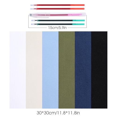 Image of 12-Piece Embroidery Kit,Embroidery Cotton Fabrics 11.8 by 11.8-inch Squares 6 Pcs 6 Color with 6 Water-Soluble Pens for Crafting & Decoration Embroidery Projects and Upholstery