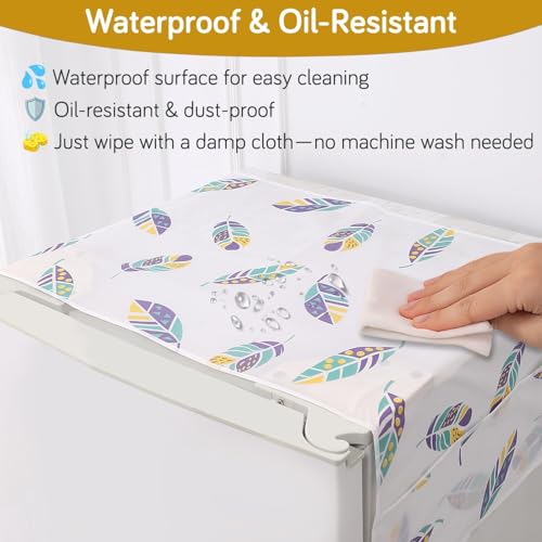 Image of HOKIPO Small Fridge Cover Top | For Smaller Single Door and Smaller Double Door Refrigerator - Waterproof, Printed with 6 Side Pockets, Size Small 130x55 cm, Boho Feathers (NEW-AR-5875-D5)