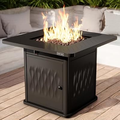 EAST OAK 32'' Propane Fire Pit Table, 50,000 BTU Steel Gas FirePit for Outdoor, Outside Patio Deck and Garden, CSA Certified Fire Table with Magnetic Lid, Cover-Storage Basket and Lava Rock , Black