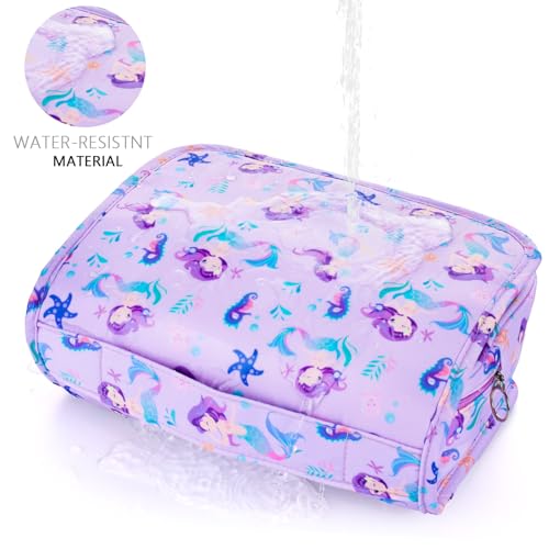 Kids Hanging Toiletry Bag for Girls, Travel Toiletry Bag for Little Young Girls Cosmetic Makeup Waterproof Wash Bag Toddler Traveling Toiletries, Mermaid Purple4