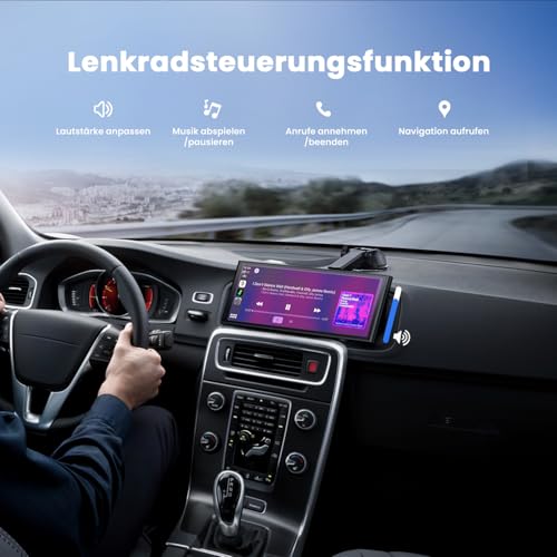 Krunia 9,26 Drahtloses Tragbares CarPlay Display für Apple CarPlay & Android Auto, OTA-Updates, Rückfahrkamera, Mirror Link, Bluetooth 5.0, Sprachsteuerung, GPS-Navigation, FM