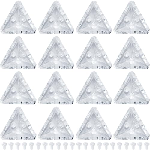 LUORNG 16Sets Acrylic Triangle Connectors Transparent Corner Braces for Three Side Fixing of Figure Dust Covers Clear Display Box Corner Joints with 48 Screws for Glass Showcase Replacement