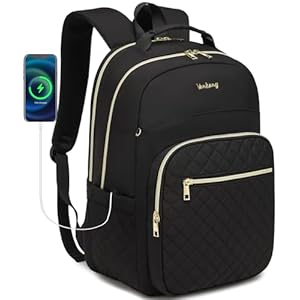 Mochila para laptop para mujer, mochila escolar para escuela secundaria, adolescentes y niñas, resistente al agua, con orificio de carga para viajes y trabajo, color negro