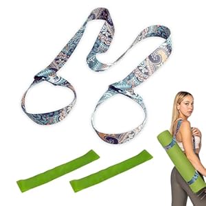 ExcellaElite Yoga Mat Straps for Carrying 3 pcs Multipurpose Hands-Free Adjustable Yoga Mat Strap with 2 Pcs Fruit Green Resistance Band for All Mat Sizes