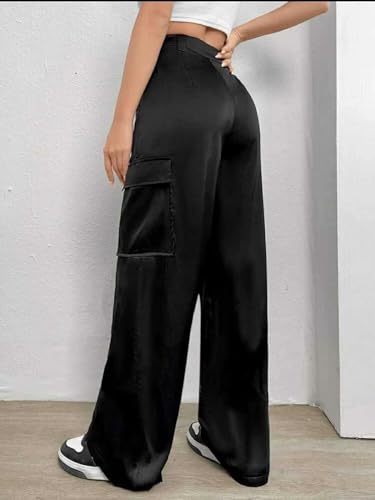 Image of Broadstar Women Black Wide Leg Loose Fit Cargos Trousers(TR 8047)
